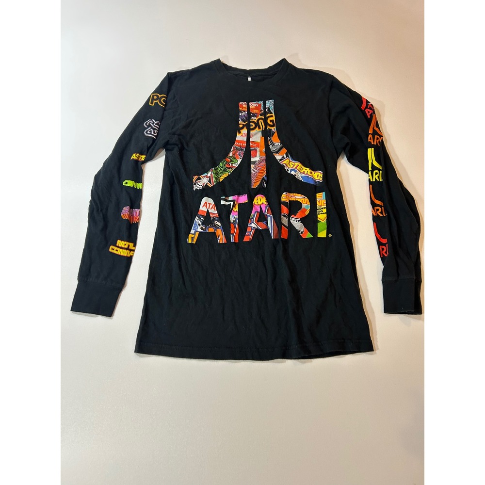 Atari Graphic Tee Men's Small Black Long Sleeve Retro Gaming Collage Shirt